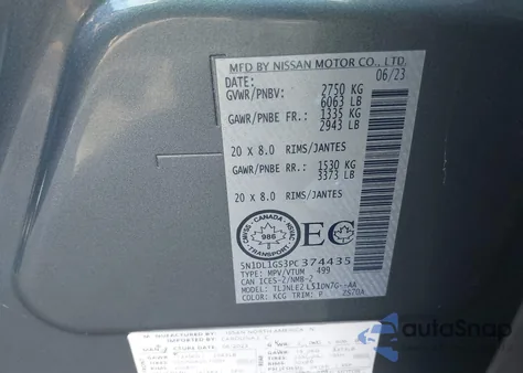 2023 Infiniti Qx60 Sensory Awd z USA, uszkodzony, nr VIN 5N1DL1GS3PC374435